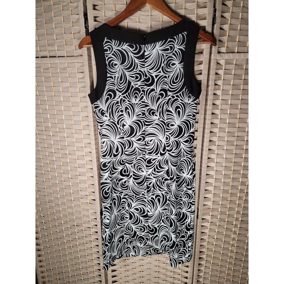 Connected Apparel Size 6 Black Mint Green‎ Swirl Keyhole Midi Sheath Dress - Picture 4 of 5